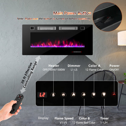 Ultra-Thin Electric Fireplace with Decorative Crystals