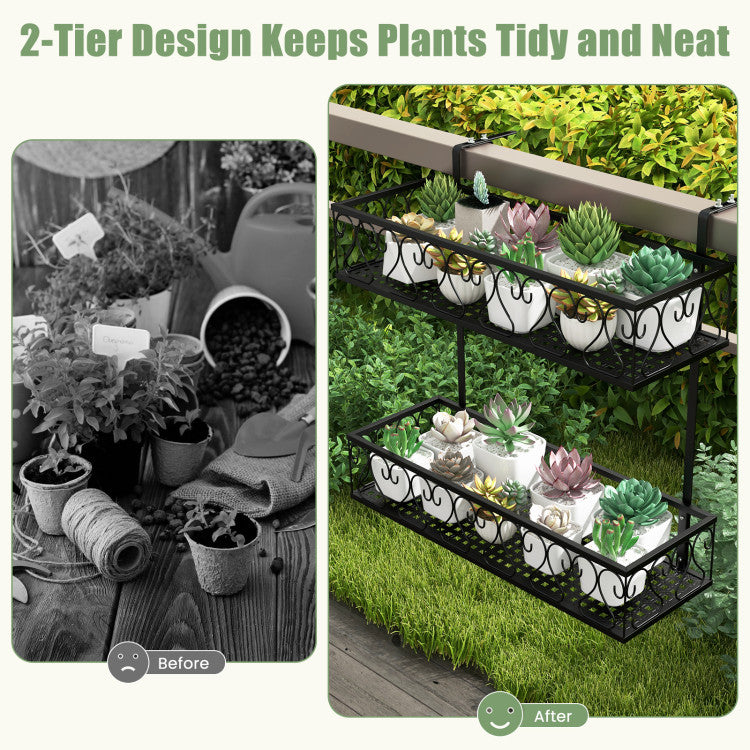Flower Pot Holder with Adjustable Hooks and Two Planter Baskets