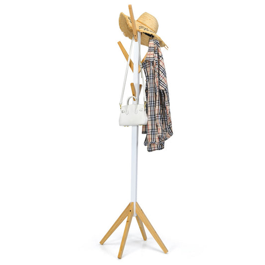Bamboo Coat Rack Stand with 6 Hooks