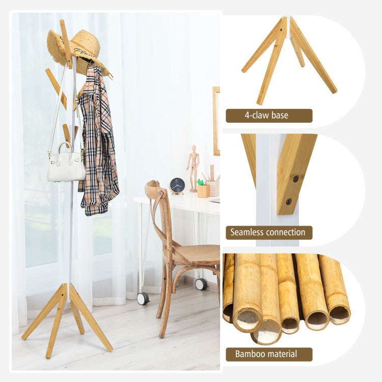 Bamboo Coat Rack Stand with 6 Hooks