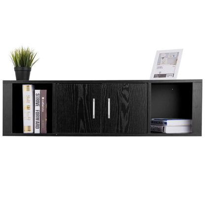 Wall Mounted Floating 2 Door Desk Hutch Storage Shelves