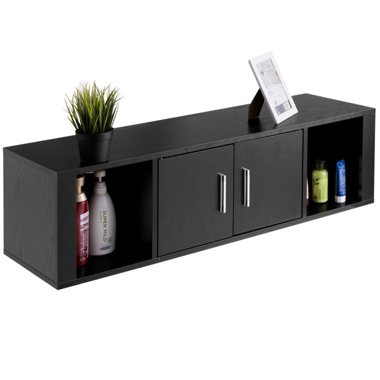 Wall Mounted Floating 2 Door Desk Hutch Storage Shelves