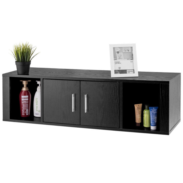 Wall Mounted Floating 2 Door Desk Hutch Storage Shelves