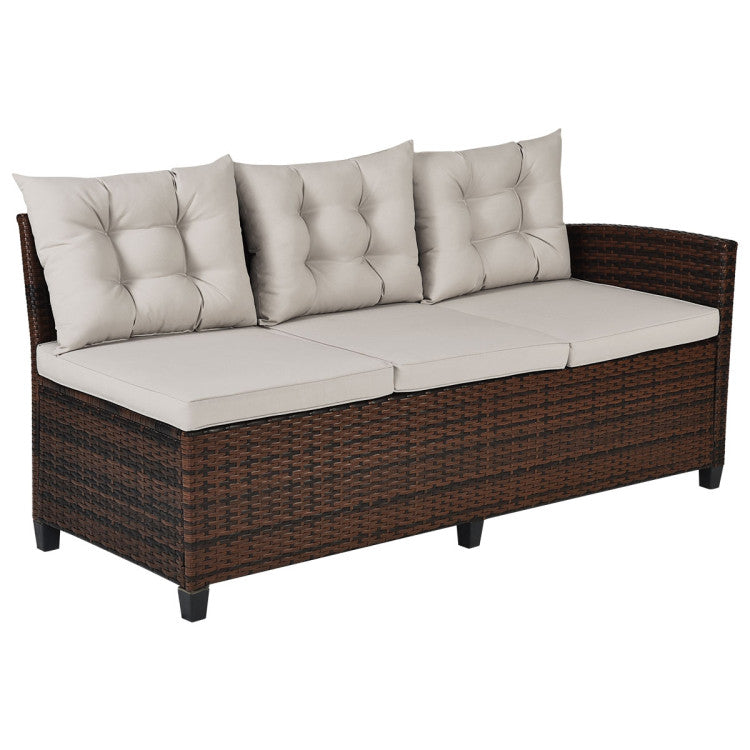 3 Piece Hand-Woven Rattan Outdoor Sofa Set with Dining Table