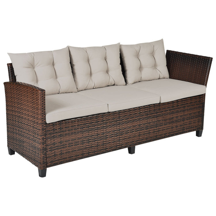 3 Piece Hand-Woven Rattan Outdoor Sofa Set with Dining Table