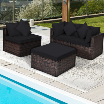 4 Piece Patio Rattan Furniture Set with Removable Cushions and Pillows