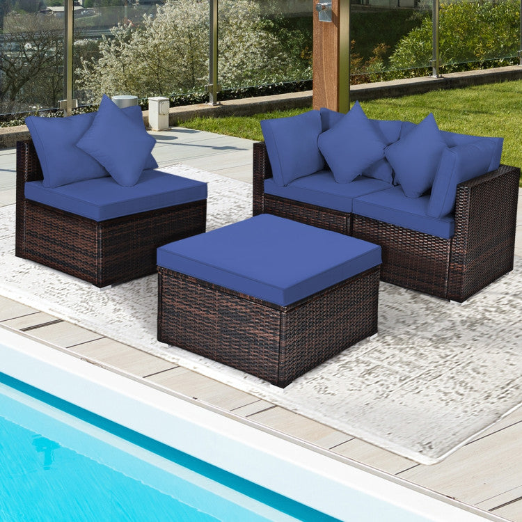 4 Piece Patio Rattan Furniture Set with Removable Cushions and Pillows