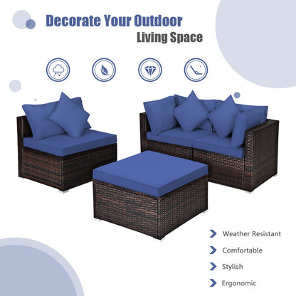 4 Piece Patio Rattan Furniture Set with Removable Cushions and Pillows