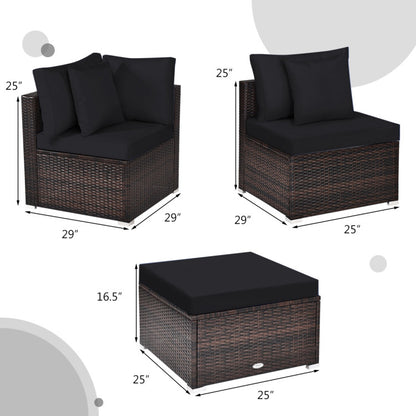 4 Piece Patio Rattan Furniture Set with Removable Cushions and Pillows