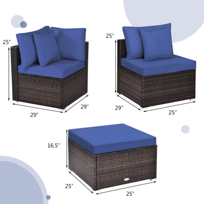 4 Piece Patio Rattan Furniture Set with Removable Cushions and Pillows