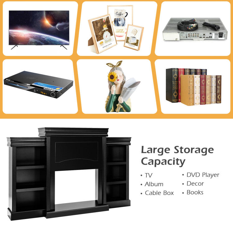 70-Inch Modern Fireplace Media Entertainment Center with Bookcase