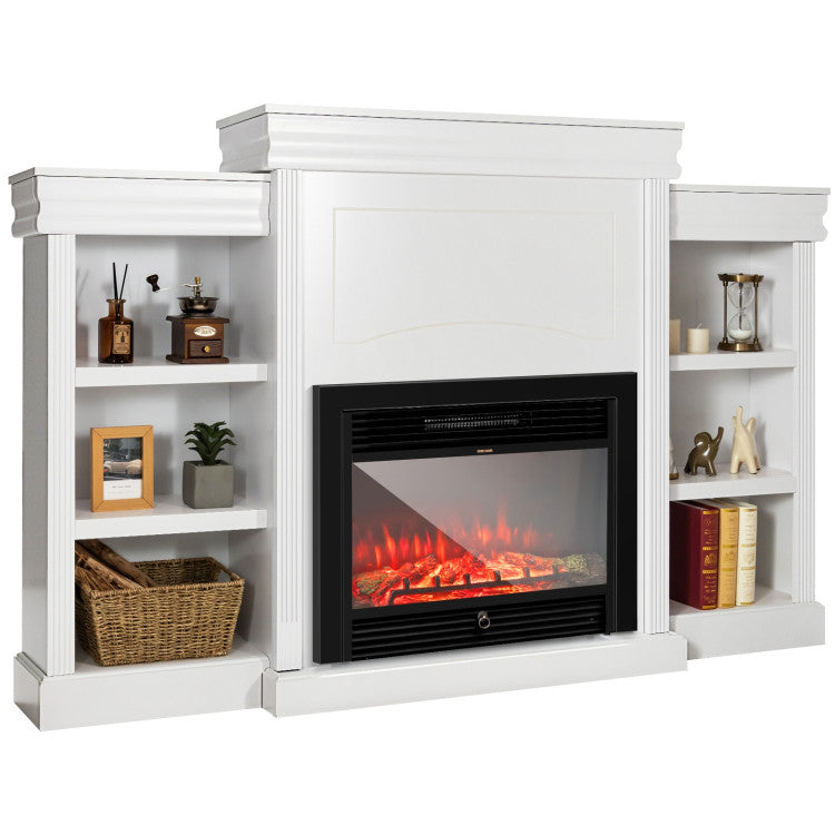 70-Inch Modern Fireplace Media Entertainment Center with Bookcase