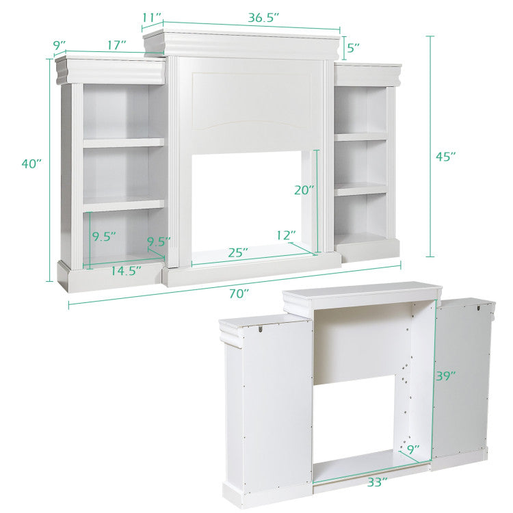 70-Inch Modern Fireplace Media Entertainment Center with Bookcase