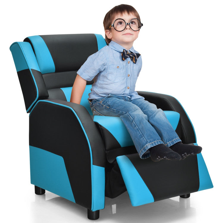 Kids Youth PU Leather Gaming Sofa Recliner with Headrest and Footrest