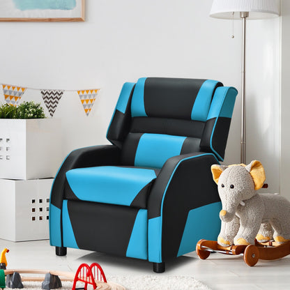 Kids Youth PU Leather Gaming Sofa Recliner with Headrest and Footrest