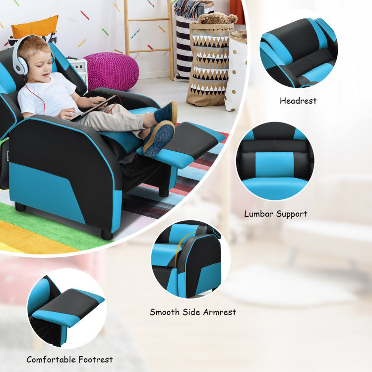 Kids Youth PU Leather Gaming Sofa Recliner with Headrest and Footrest