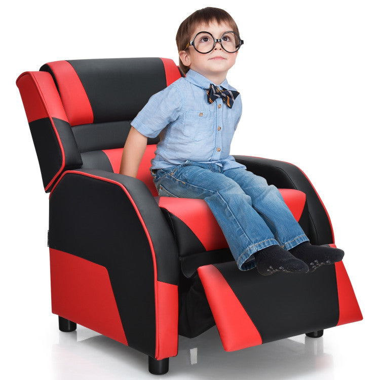 Kids Youth PU Leather Gaming Sofa Recliner with Headrest and Footrest