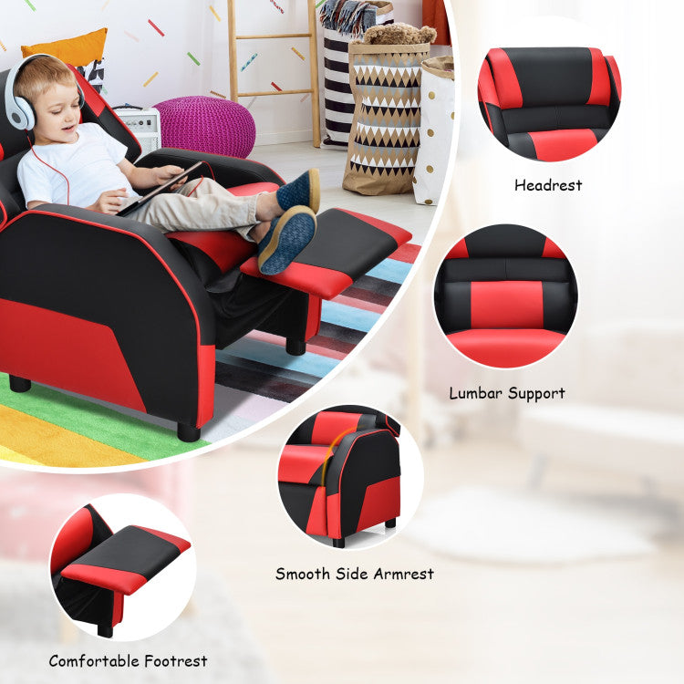 Kids Youth PU Leather Gaming Sofa Recliner with Headrest and Footrest