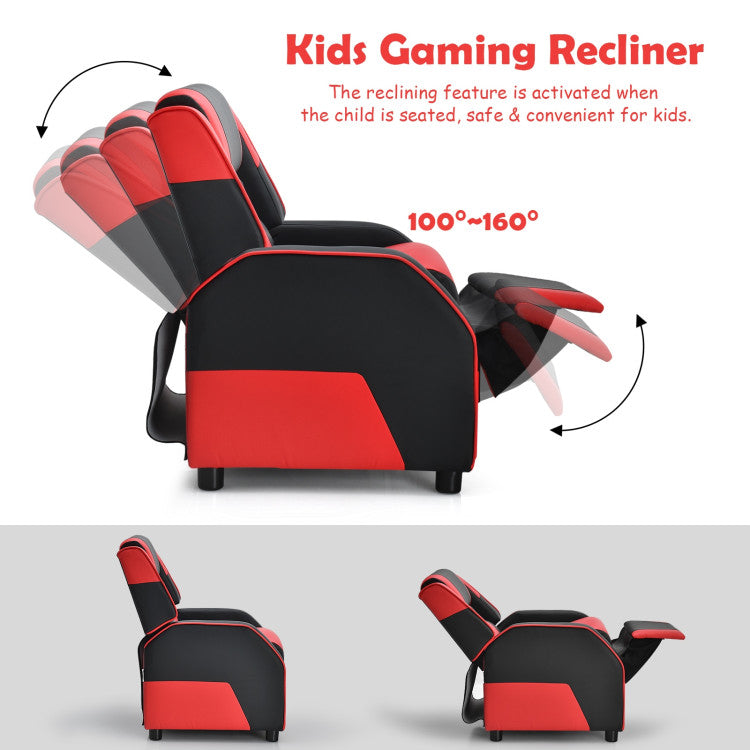 Kids Youth PU Leather Gaming Sofa Recliner with Headrest and Footrest