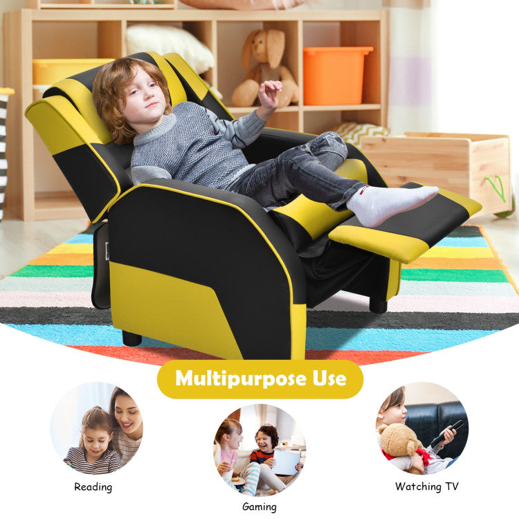 Kids Youth PU Leather Gaming Sofa Recliner with Headrest and Footrest