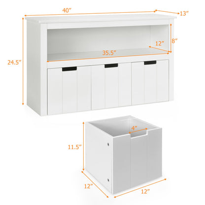 Kid Toy Storage Cabinet: 3 Drawer Chest with Wheels and Large Storage Cube Shelf