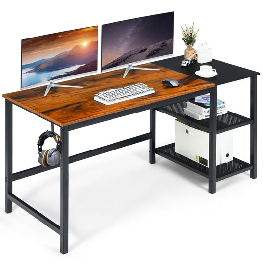 59-Inch Industrial Computer Desk with 2 Tier Storage Shelves for Home Office
