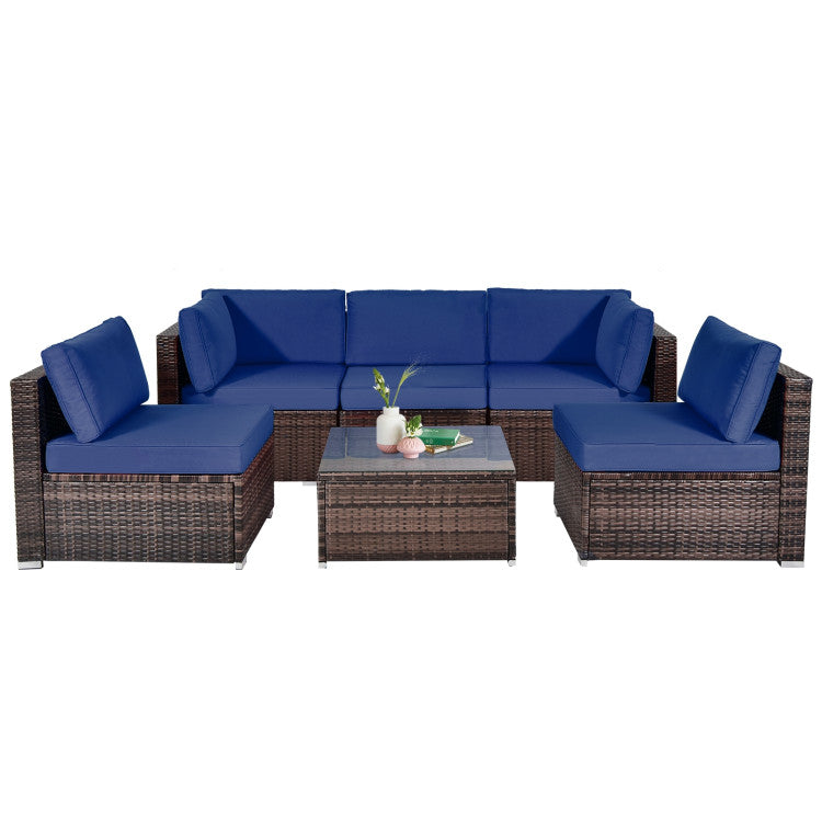 6 Piece Patio Rattan Furniture Set with Cushions