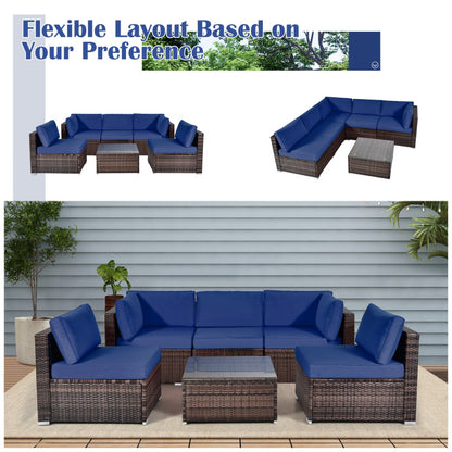 6 Piece Patio Rattan Furniture Set with Cushions