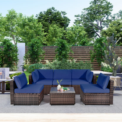 6 Piece Patio Rattan Furniture Set with Cushions