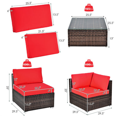 6 Piece Patio Rattan Furniture Set with Cushions