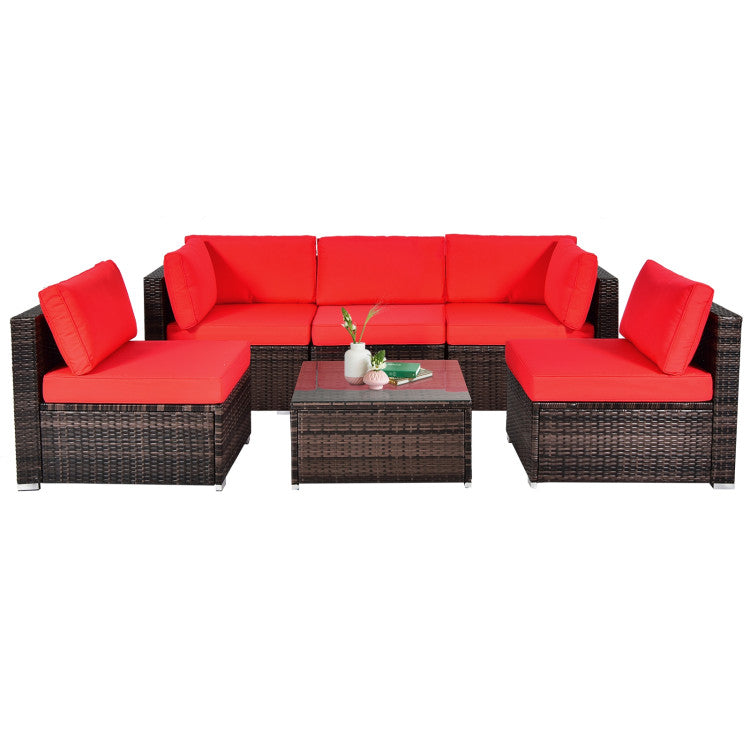 6 Piece Patio Rattan Furniture Set with Cushions