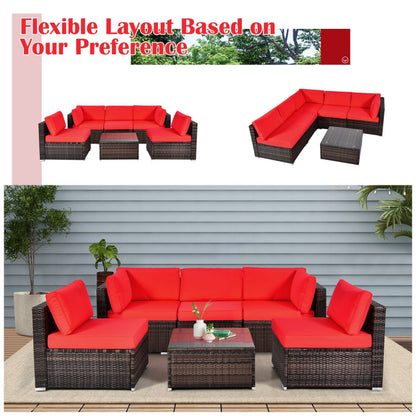 6 Piece Patio Rattan Furniture Set with Cushions