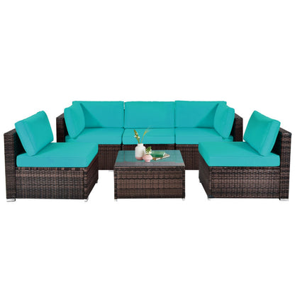 6 Piece Patio Rattan Furniture Set with Cushions