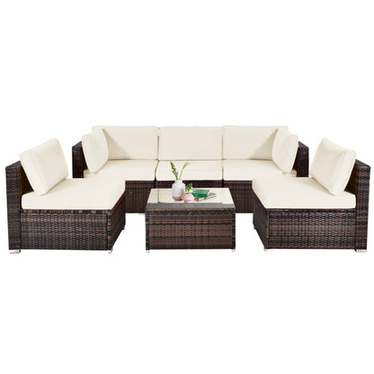 6 Piece Patio Rattan Furniture Set with Cushions