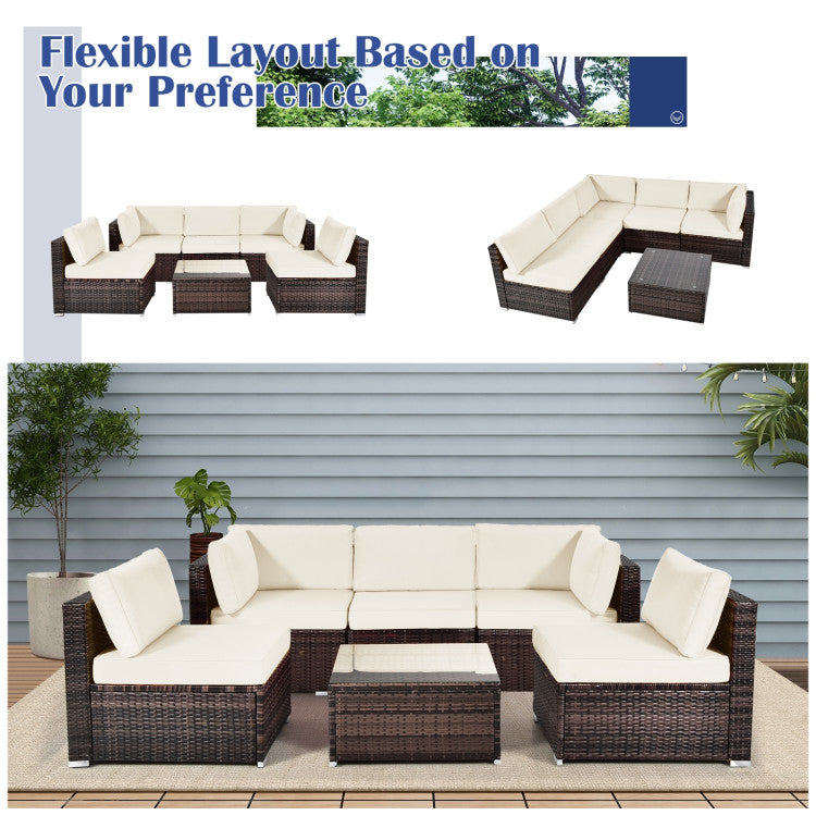 6 Piece Patio Rattan Furniture Set with Cushions