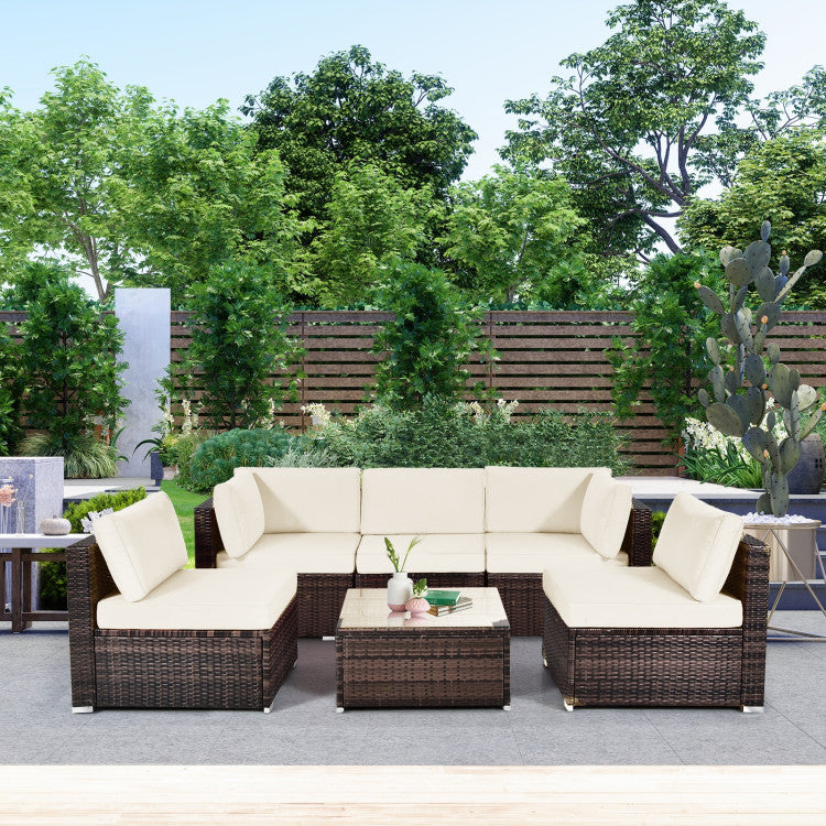 6 Piece Patio Rattan Furniture Set with Cushions