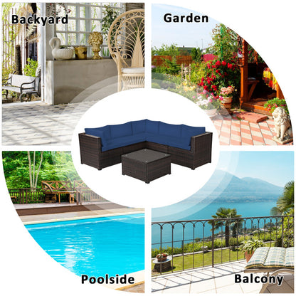 6 Piece Rattan Patio Sectional Sofa Set with Cushions for 4-5 Persons