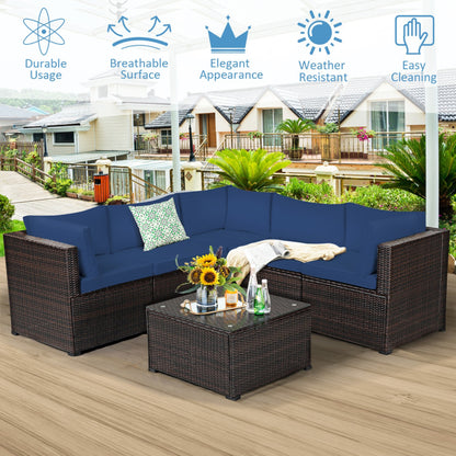 6 Piece Rattan Patio Sectional Sofa Set with Cushions for 4-5 Persons