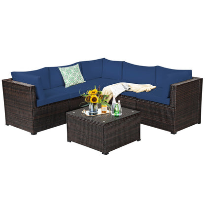 6 Piece Rattan Patio Sectional Sofa Set with Cushions for 4-5 Persons