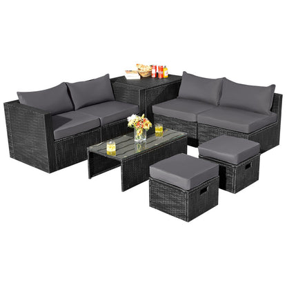 8-Piece Patio Furniture Set with Storage Box and Waterproof Cover