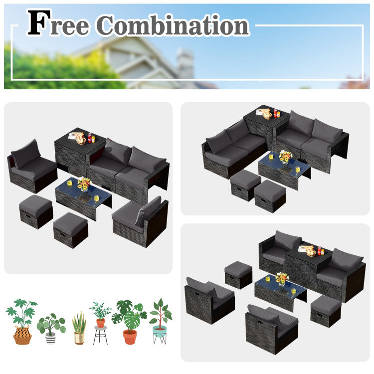 8-Piece Patio Furniture Set with Storage Box and Waterproof Cover