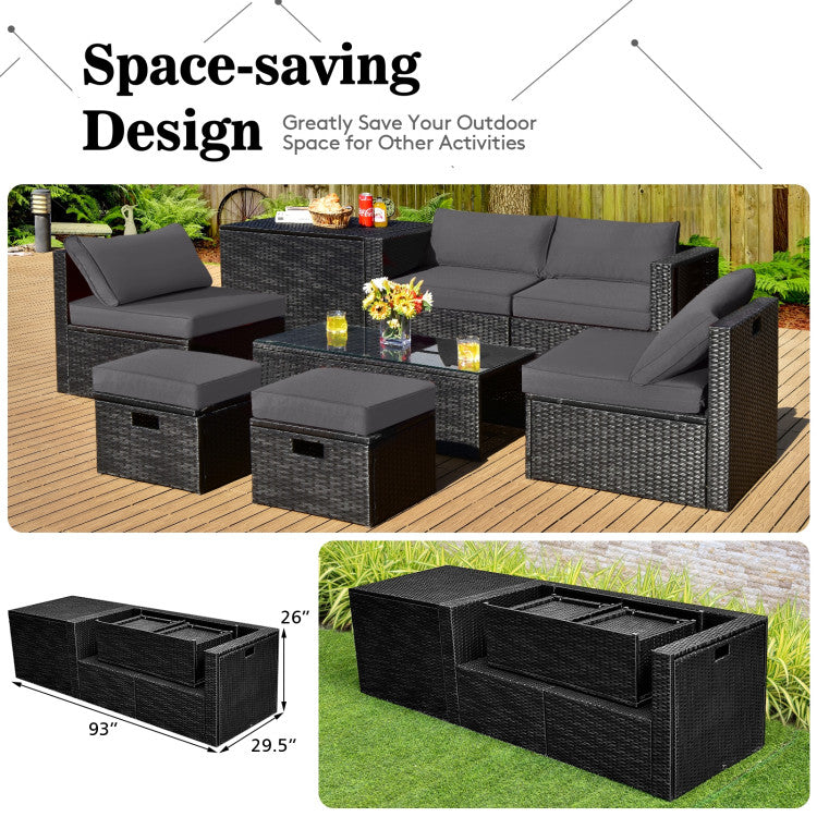 8-Piece Patio Furniture Set with Storage Box and Waterproof Cover