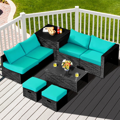 8-Piece Patio Furniture Set with Storage Box and Waterproof Cover