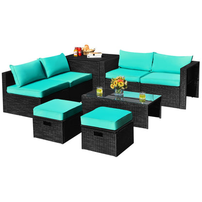 8-Piece Patio Furniture Set with Storage Box and Waterproof Cover