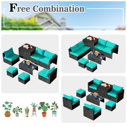 8-Piece Patio Furniture Set with Storage Box and Waterproof Cover