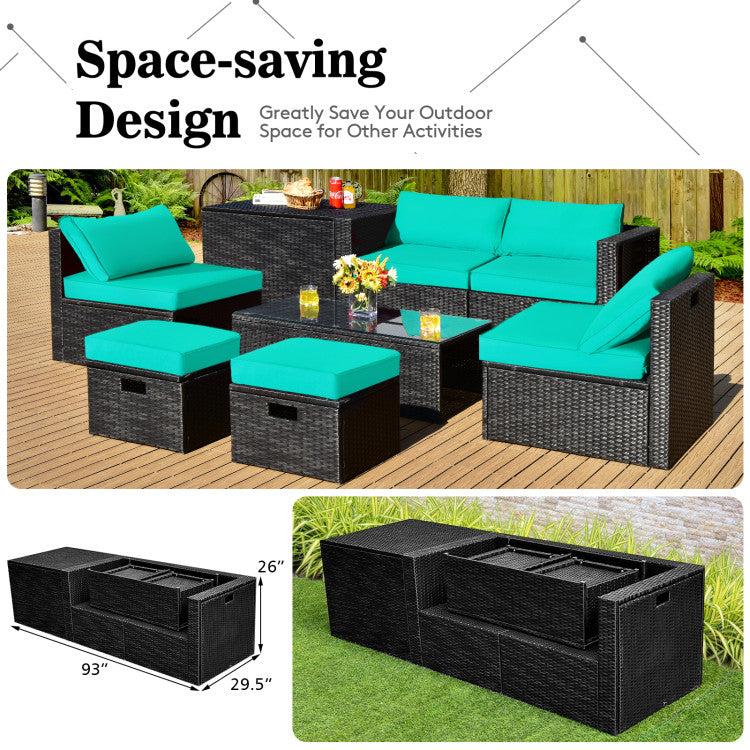 8-Piece Patio Furniture Set with Storage Box and Waterproof Cover