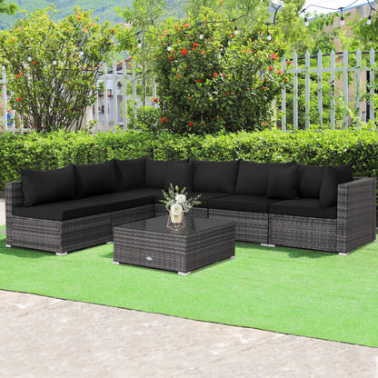 7-Piece Patio Rattan Furniture Set with Sectional Cushioned Sofa