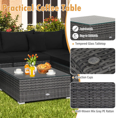 7-Piece Patio Rattan Furniture Set with Sectional Cushioned Sofa