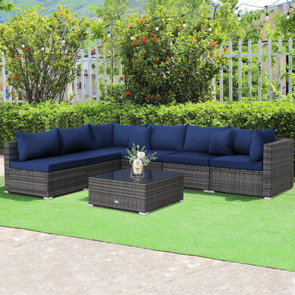 7-Piece Patio Rattan Furniture Set with Sectional Cushioned Sofa