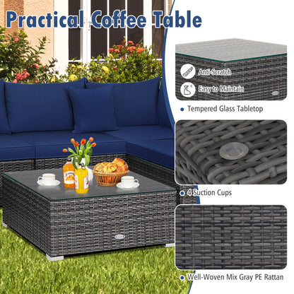 7-Piece Patio Rattan Furniture Set with Sectional Cushioned Sofa